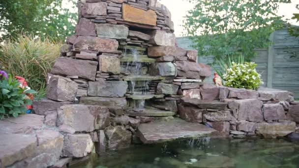 Beautiful fountain vintage style in the garden — Stock Video