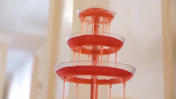 Una fuente de ponche con luces y bebida roja en una mesa . — Vídeo de stock