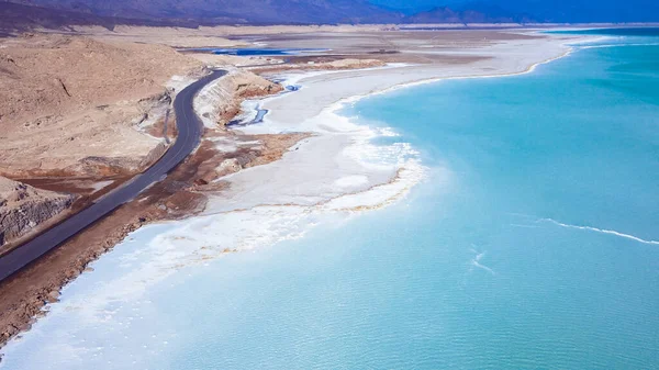 Vista Aérea Para Lago Salgado Azul Djibuti — Fotografia de Stock