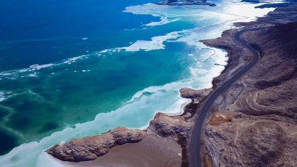 Vista Aérea Para Lago Salgado Azul Djibuti — Fotografia de Stock