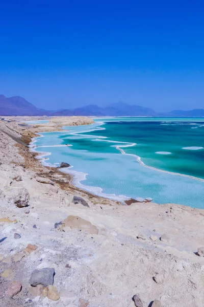 Vista Incrível Para Superfície Salgada Tha Lake Assal Djibouti — Fotografia de Stock