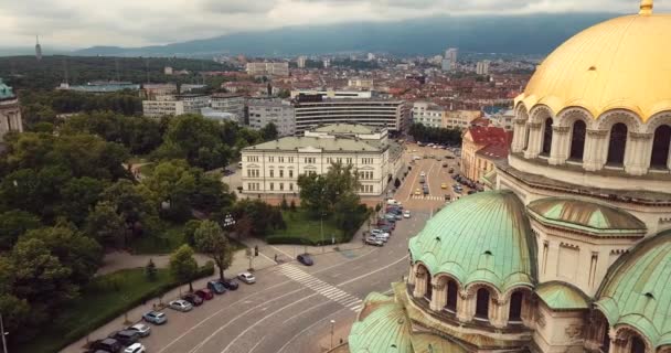 Luftaufnahme Der Alexander Newski Kathedrale Stadtzentrum Von Sofia Bulgarien — Stockvideo