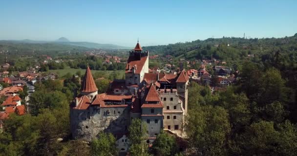 Aerial View Bran Drakula Brassó Vár Románia — Stock videók