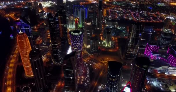 Night Съемка Столичного Центра Города Доха Катар — стоковое видео