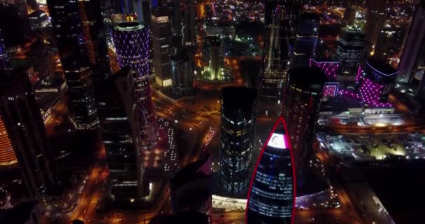 Nacht Beelden Van Hoofdstad Centrum Van Doha Qatar — Stockvideo