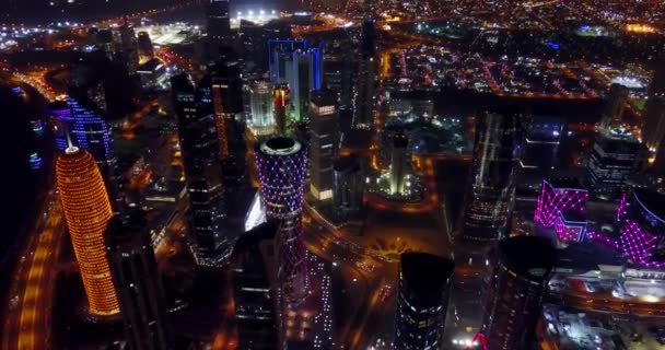 Nacht Beelden Van Hoofdstad Centrum Van Doha Qatar — Stockvideo