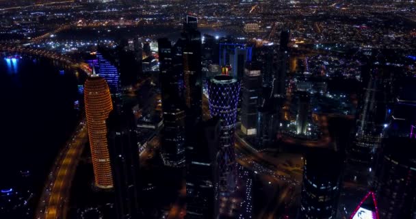 Nacht Beelden Van Hoofdstad Centrum Van Doha Qatar — Stockvideo