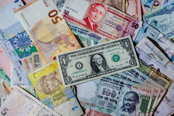 Moscú Rusia Abril 2020 Dólar Estadounidense Con Diferentes Billetes Moneda — Foto de Stock