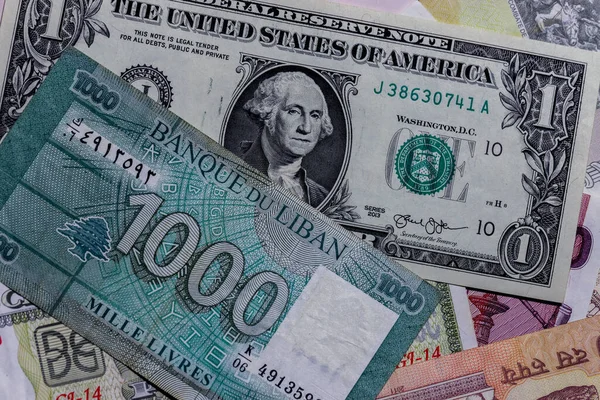 Moskva Ryssland April 2020 Amerikansk Dollar Med Olika Libanesiska Sedlar — Stockfoto