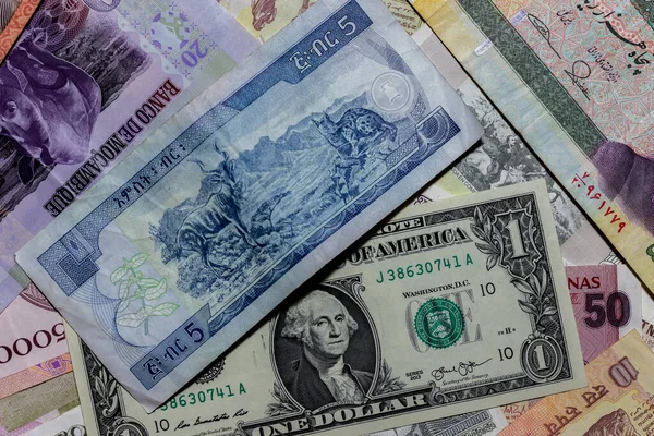 Moscou Rússia Abril 2020 Dólar Americano Com Notas Diferentes Etiópia — Fotografia de Stock