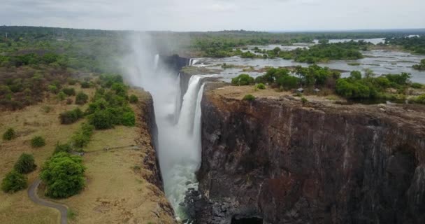 Felvételek Légi Kilátásról Victoria Vízeséshez Zimbabwe — Stock videók