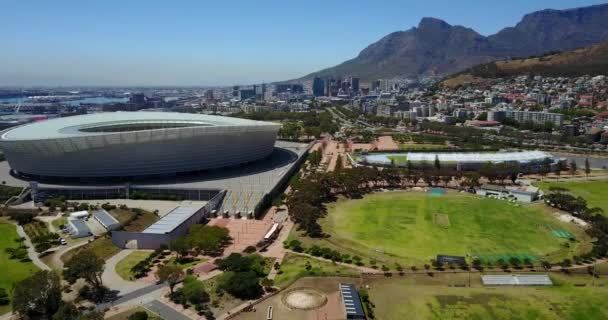 Footage Aerial View Capetown City Center Stadium Green Hills Dél — Stock videók