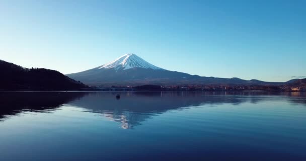 Footage Aerial View Blue Sky Sunrise Lights Sacred Fuji Mount — Stock Video