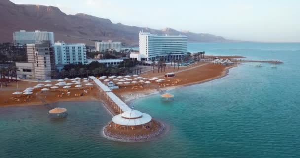 Ein Bokek Srail Ocak 2020 Lüks Otel Ölü Deniz Plajı — Stok video