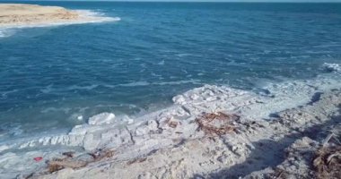 4K Hava Görüntüsü Ölü Deniz Tuzlu Sahil Hattı, İsrail