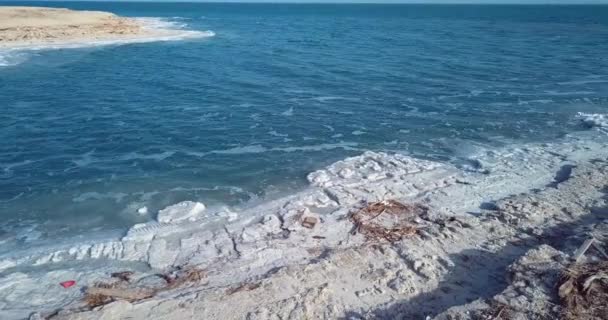 Footage Aerial View Dead Sea Salty Coastline Izrael — Stock videók