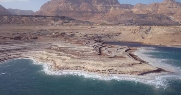 Hava Görüntüsü Ölü Deniz Tuzlu Sahil Hattı Srail — Stok video