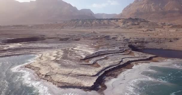 Filmagem Vista Aérea Para Mar Morto Litoral Salgado Israel — Vídeo de Stock