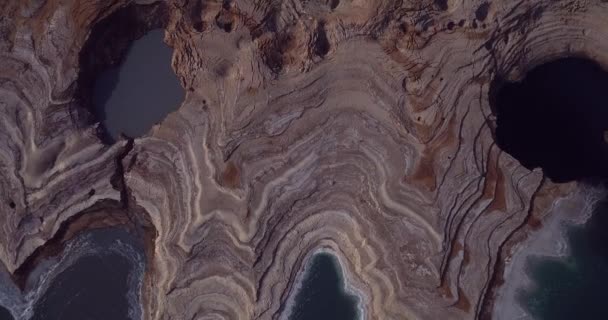 Footage Aerial View Dead Sea Salty Coastline Israel — 비디오