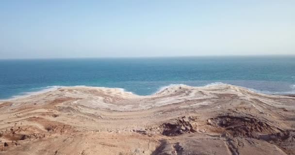 Footage Aerial View Dead Sea Salty Coastline Izrael — Stock videók