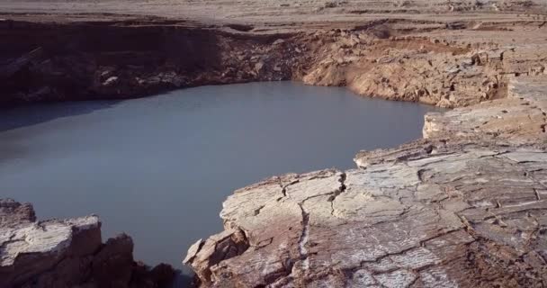 Footage Aerial View Dead Sea Salty Coastline Israel — Stock Video
