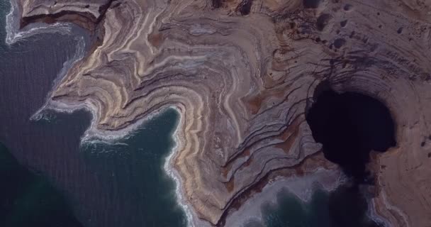 Footage Aerial View Dead Sea Salty Coastline Israel — 비디오