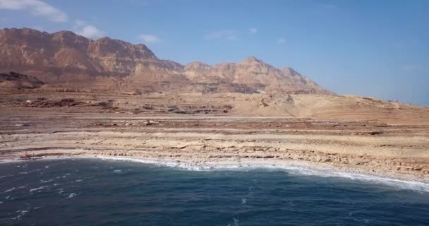 Footage Aerial View Dead Sea Salty Coastline Israel — Stock Video