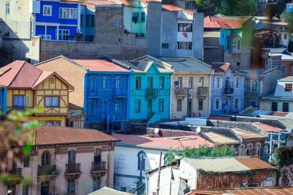 Kolorowe Jasne Domy Wzgórzach Valparaiso Chile — Zdjęcie stockowe