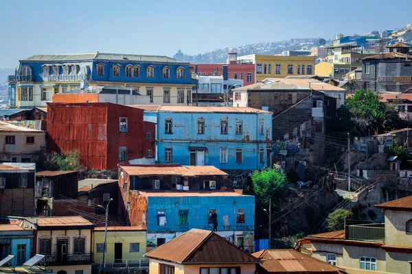 Casas Coloridas Brilhantes Nas Montanhas Valparaíso Chile — Fotografia de Stock