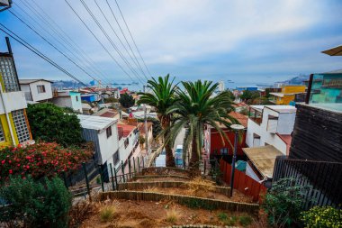 Valparaiso, Şili - 08 Mart 2020: Parlak Boyalı Çok Renkli Binalar