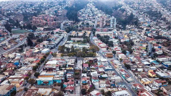 Vista Aérea Los Edificios Calles Colofrul Brillante Valparaíso Chile — Foto de Stock