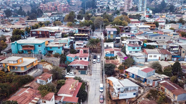 Valparaiso Şili Nin Colofrul Parlak Binaları Caddelerine Hava Görünümü — Stok fotoğraf