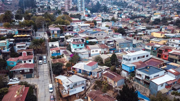 Valparaiso Şili Nin Colofrul Parlak Binaları Caddelerine Hava Görünümü — Stok fotoğraf