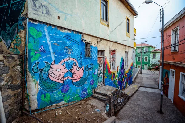 Valparaiso Chile Marca 2020 Kolorowy Jasny Obraz Schodach Ścianach — Zdjęcie stockowe