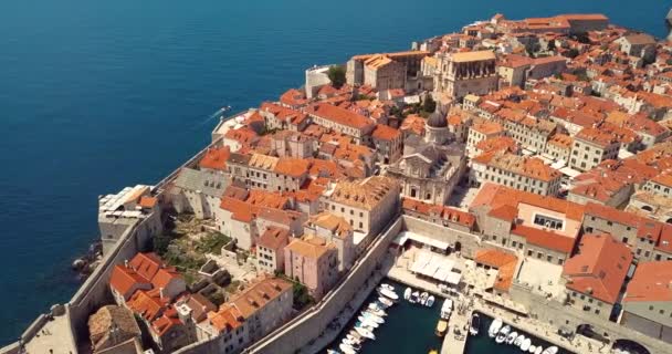 Footage Aerial View Old City Fortification Red Roofs Dubrovnik Κροατία — Αρχείο Βίντεο
