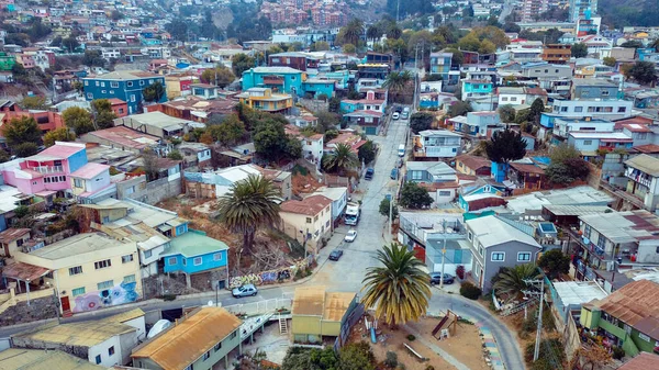 Valparaiso Şili Mart 2020 Colofrul Parlak Binalar Caddelere Hava Görüntüsü — Stok fotoğraf