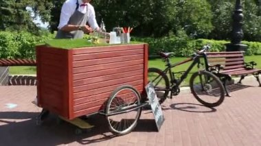 Barmen yapma Mojito kokteyl. Barmen bir cam malzemeler karışımları. Slayt uçuş taşımak