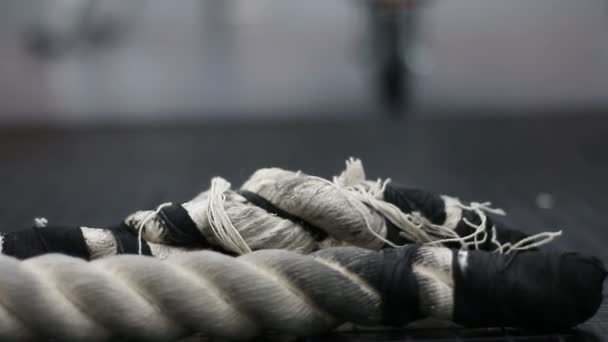 Man takes rope in his hands and prepares to do workout — Stock Video