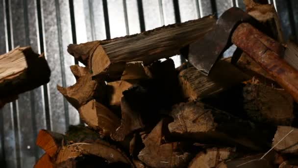 Mens hand neemt brandhout — Stockvideo