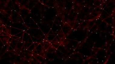 Plexus soyut güzel geometrik arkaplan hareketli kırmızı çizgiler, noktalar ve üçgenler.