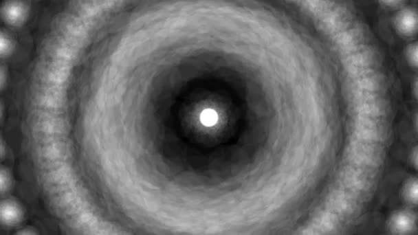 Abstract isolated blurred black-and-white lights with bokeh is rotating. Sparkling circular dots motion 3D animation. — Stockvideo