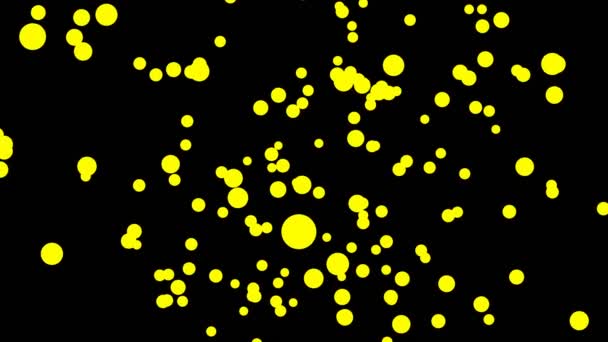 Gele ballen is willekeurige bewegende animatie op zwarte achtergrond. — Stockvideo