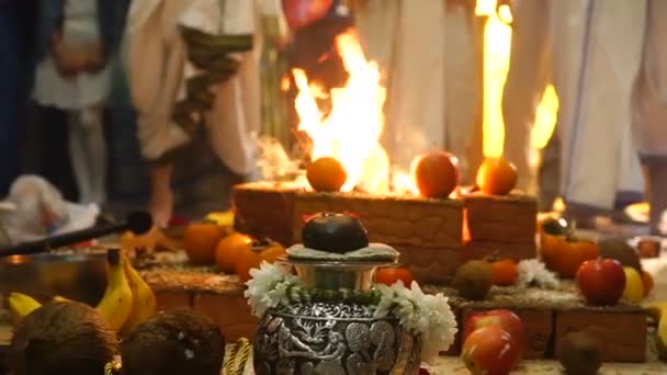 El rito de glorificación del Señor Krishna en un hogar indio privado — Vídeo de stock