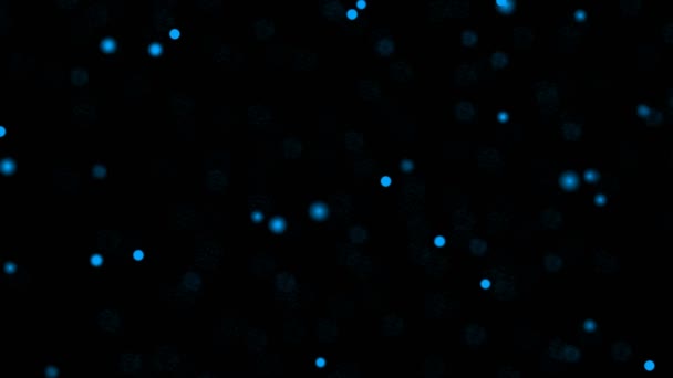 Синие частицы на черном фоне петля мухи — стоковое видео