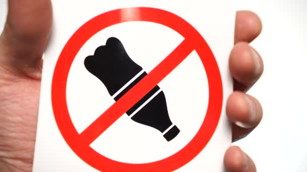 No drink allowed sign isolated. Male hand showing warning sign — Stock Video