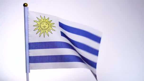 Uruguay flagga på flaggstången flyger och viftar i vinden. — Stockvideo