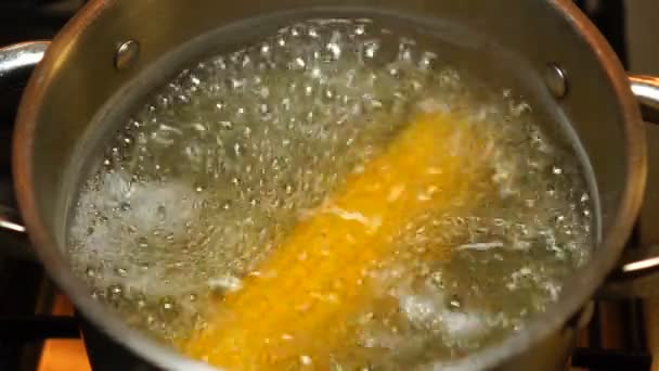 Большое ухо сладкой кукурузы кипит в кастрюле — стоковое видео