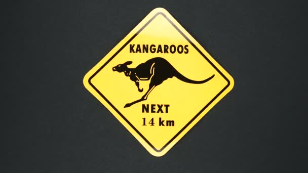 KANGAROOS NEXT 14 KM warning sign word text — Stock Video