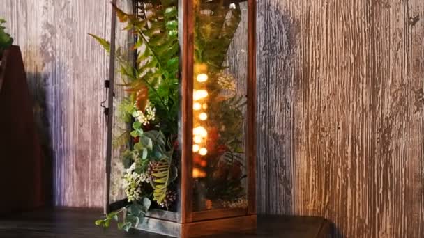 Vaso de vidro decorativo com planta suculenta — Vídeo de Stock