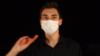 Hayır, Mavi Gözlü Adam Tıbbi Maskeli Reddetme Sunucusu El sallayan Parmak, İnkar